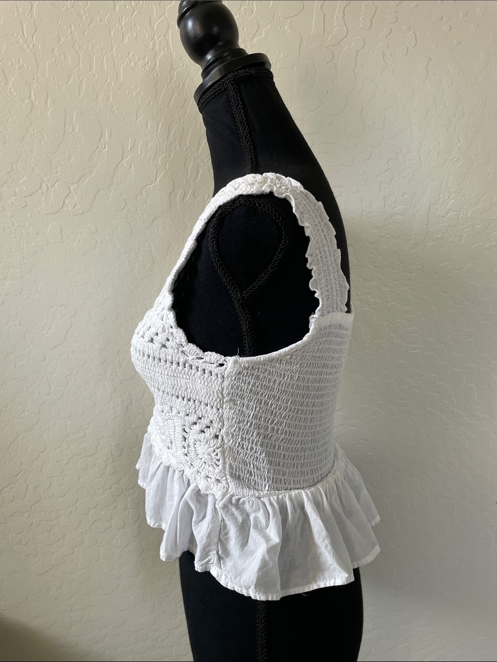 Handmade White Crochet Peplum Crop Top - Picture 2 of 4